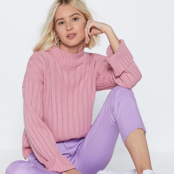 NASTYGAL | Pink Soft Ribbed Mock Neck Sweater - Picture 1 of 3
